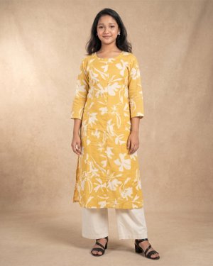 Women’s Yellow Floral Cotton Two-Piece Set